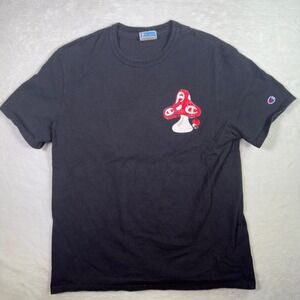 Champion Mens Black T Shirt‎ Large Mushroom Graphic Logo Crew Neck Tee